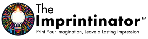Logo of The Imprintinator with a colorful light bulb design on a white background