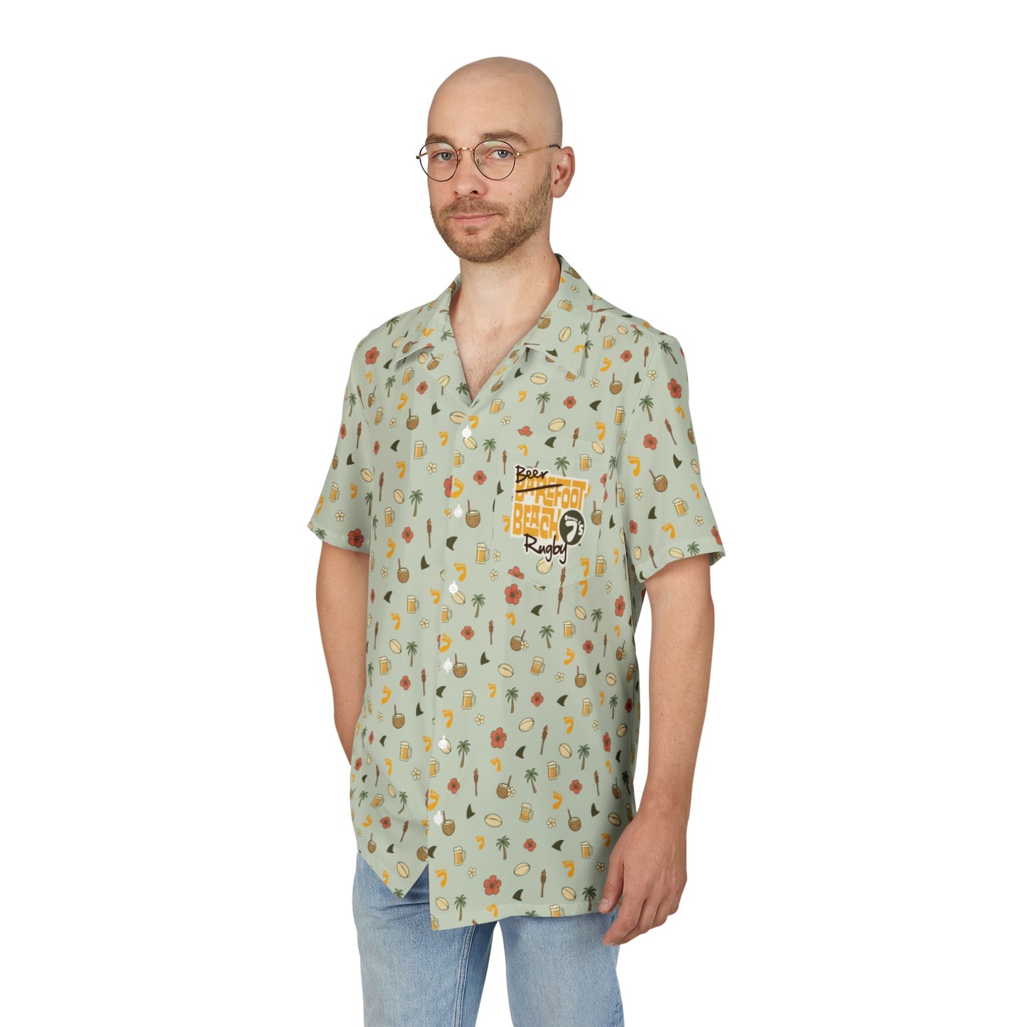 Beerfoot Beach 7’s Rugby Hawaiian Shirt w/ Pocket (Sage Green)