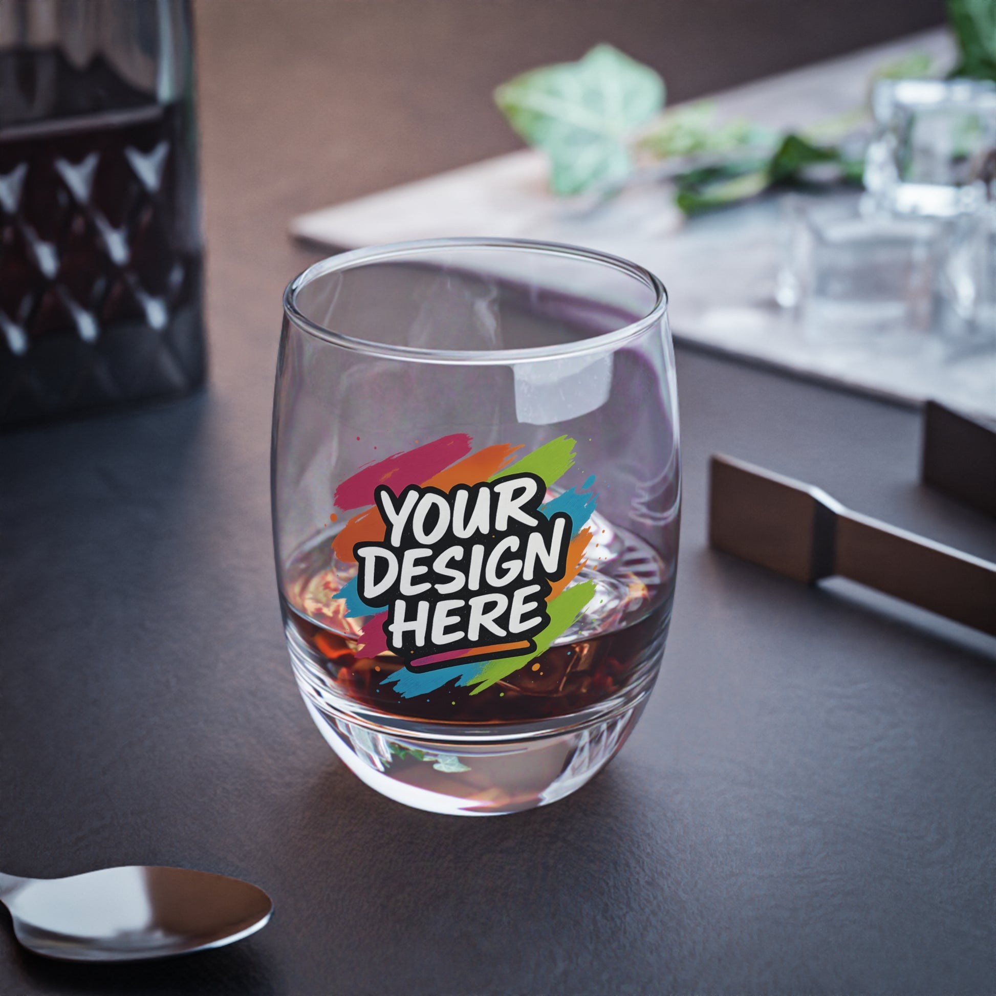 Custom Whiskey Glass — back view