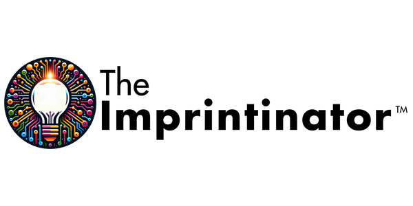 Logo of 'The Imprintinator' with a colorful light bulb design on a white background