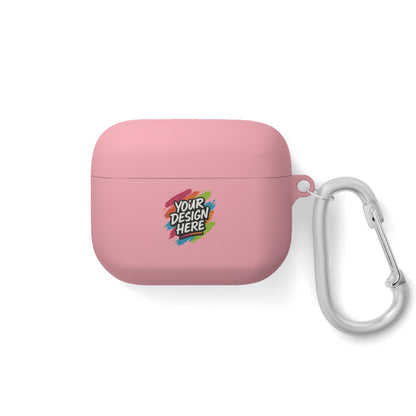 Pink airpod case with a carabiner on a white background