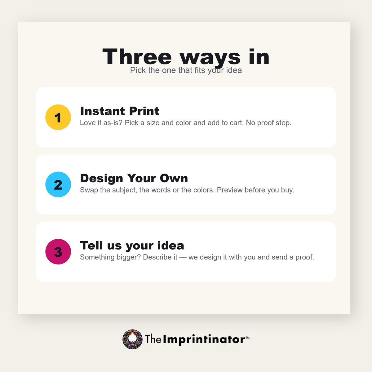 Three ways to order Custom 22oz Skinny Tumbler: Instant Print as shown, Design Your Own with a preview, or Tell us your idea and we design it with you and send a proof.